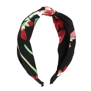 Unique Bargains Women's Elegant Knotted Printed Wide Hairband 6.50"x4.92" Black Red 1 Pc - 1 of 3