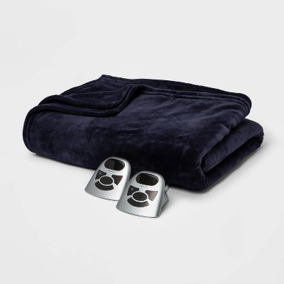 Queen Electric Solid Microplush Bed Blanket Navy - Threshold™