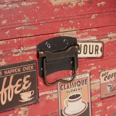 Medium Coffee Shop Decorative Storage Trunk with Leather Straps