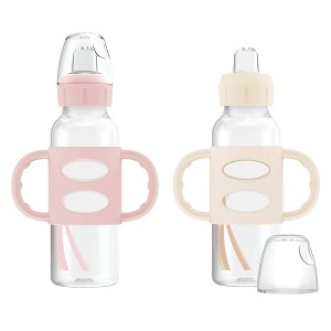 LunaLulinlk Narrow Sippy Bottle, 100% Silicone Handle/Spout, 8oz/250ml, 6m+, Light Pink/Ecru, 2 Pack - 1 of 4