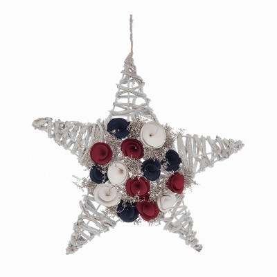 Transpac Wood 15" Multi 4th of July Patriotic Star Wreath