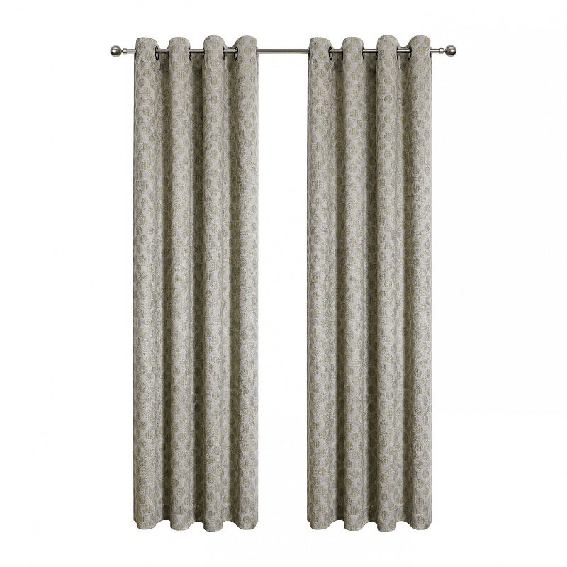 Kate Aurora 2 Piece Contemporary Chic Metallic Abstract Circles Light Filtering Grommet Top Curtains, 2 of 8