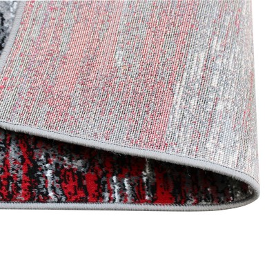 Red and Gray Tufted Synthetic 5' x 7' Area Rug