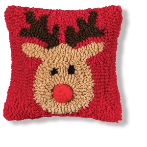 C&F Home 8" x 8" Christmas Reindeer Games Reindeer with Red Nose Small/Petite Hooked Accent Throw Pillow - 1 of 4