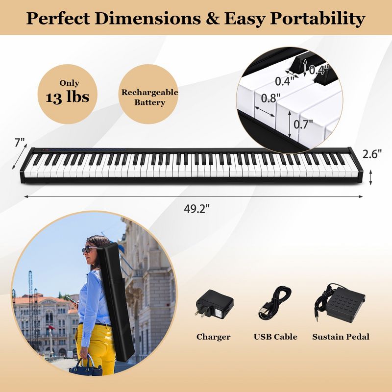 Costway 88 Keys Portable Digital Piano w/ Power Supply Sustain Pedal, 2 of 11