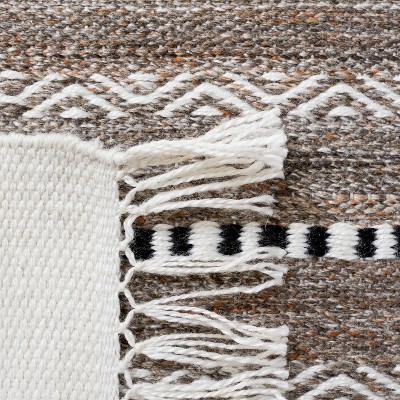 Black and Ivory Striped Kilim Handwoven Wool Rug