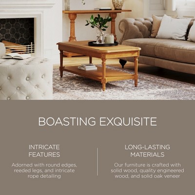 Antiqued Natural Rectangular Wooden Coffee Table with Shelf