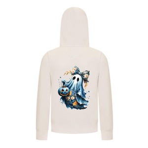 Everyday Kids Coquette Ghost Halloween Pullover Hoodie – Cute Ghost with Bow & Pumpkin Lantern – Cozy Fall Sweatshirt, Off-White - 1 of 3