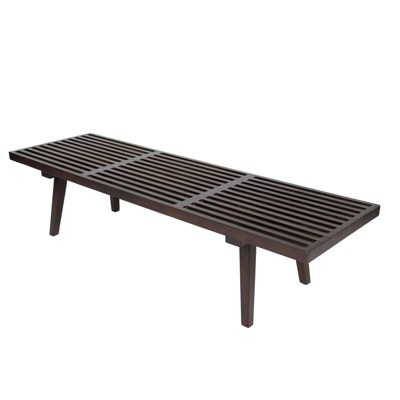 LeisureMod 60" Mid-Century Slatted Wood Entry Bench, Dark Walnut