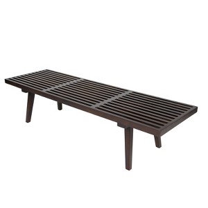 LeisureMod 60" Mid-Century Slatted Wood Entry Bench, Dark Walnut - 1 of 4