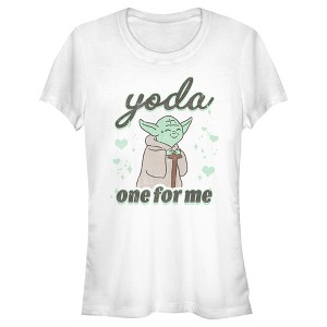 Juniors Womens Star Wars Valentine's Day Yoda One for Me Distressed T-Shirt - 1 of 4