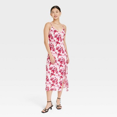 Women's Crepe Midi Slip Dress - A New Day™ Red Floral L