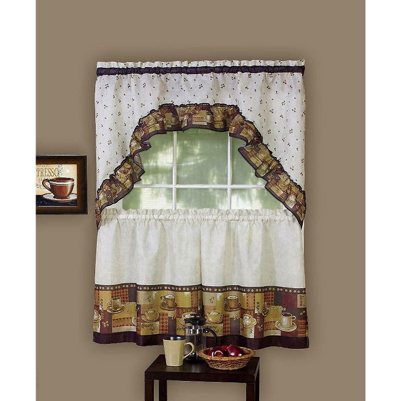 GoodGram Coffee Complete Kitchen Curtain Tier and Swag Set, 1 of 2