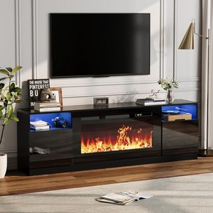 70" Fireplace TV Stand with 36" Electric Fireplace, 12 Color LED Lights, 1500W Heater, 2-Tier Storage & 2 Cabinets - 1 of 4