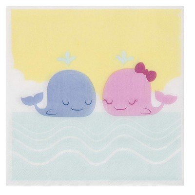  Blue Panda 150-Pack Disposable Paper Napkins Gender Reveal Party Supplies, Yellow Whale 6.5"x6.5" 