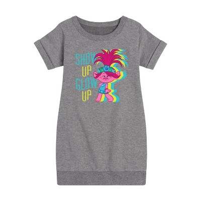- Trolls - Show Up Glow Up Poppy Graphic Short Sleeve Fleece Dress