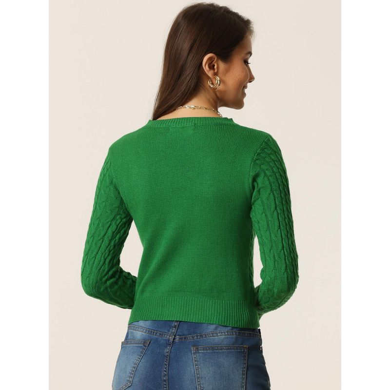Seta T Women's Cut Out Front Cable Knit Long Sleeve Crop Pullover Sweater, 4 of 6