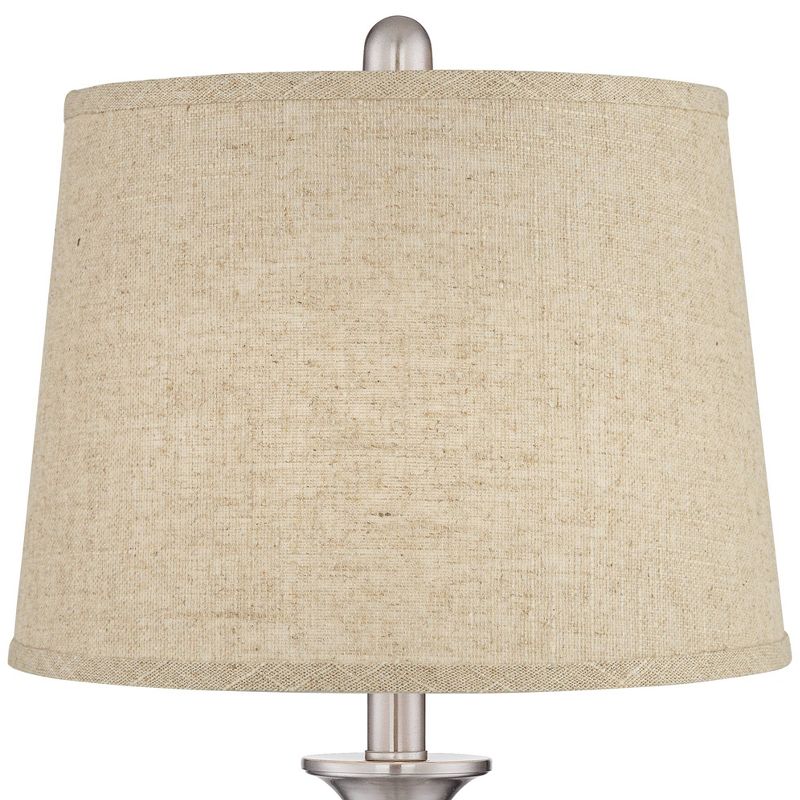 Regency Hill Blair Traditional Table Lamps 25" High Set of 2 Brushed Nickel Burlap Drum Shade for Bedroom Living Room Bedside Nightstand Office House, 2 of 6