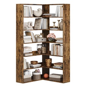 71" Tall Farmhouse 6-Tier L-Shaped Corner Bookshelf, Wooden Modern Bookcase with Open Storage for Living Room & Office - 1 of 4