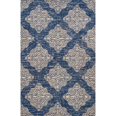 Navy/Beige Medallion 4'x6' Reversible Indoor/Outdoor Rug