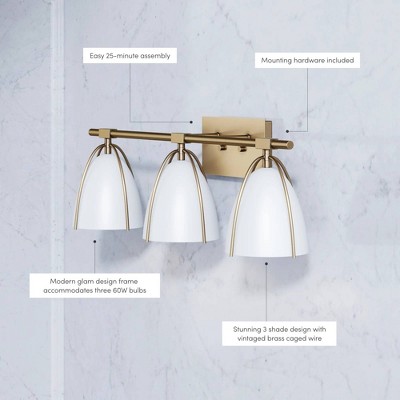 Aubrey 3-Light Gold Brass and White Farmhouse Vanity Fixture