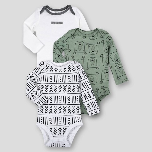 Lamaze Baby Boys' 3pk Organic Cotton Geometric Bear Long Sleeve Bodysuit -  White/forest Green 6m : Target
