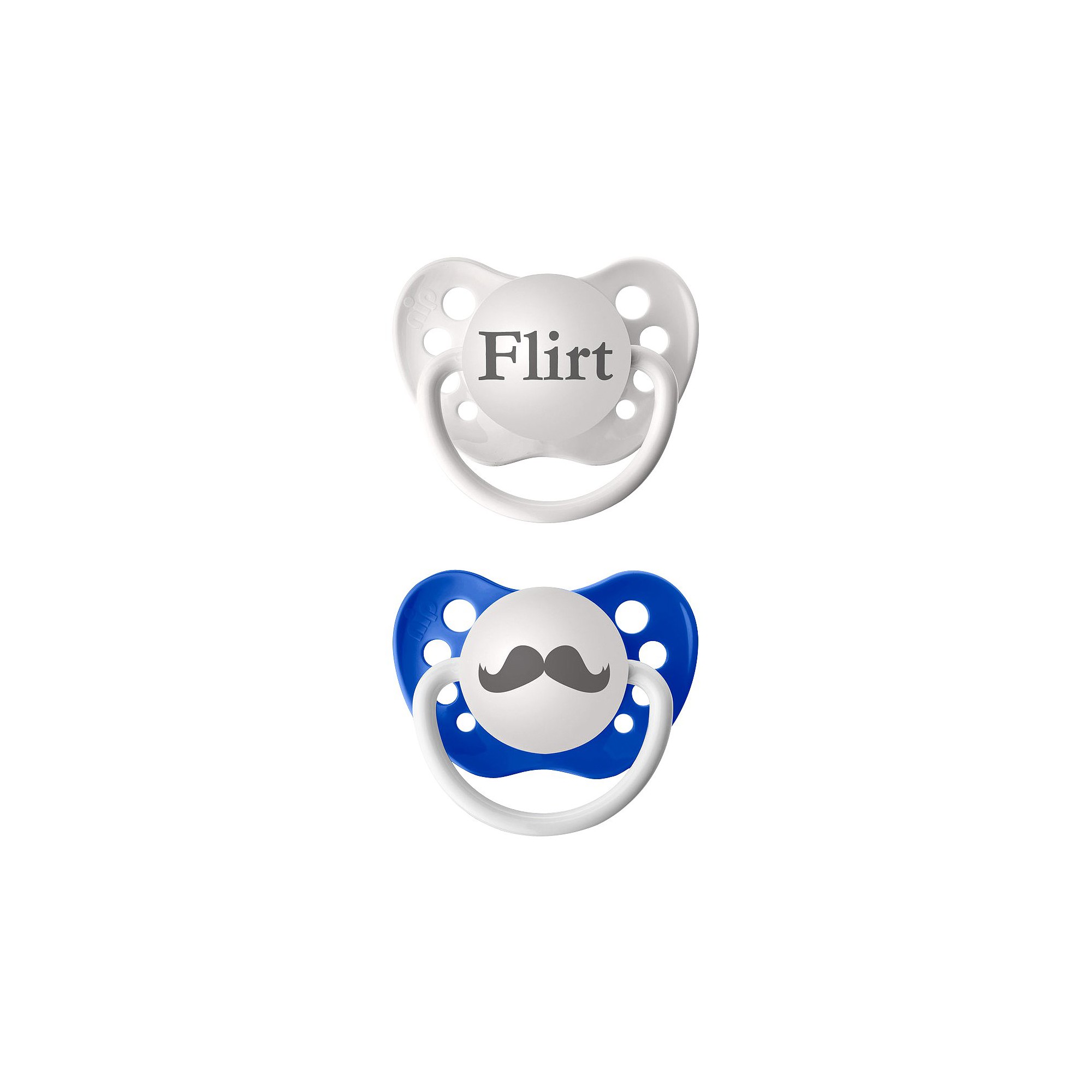 Ulubulu 2pk Pacifiers Flirt & Mustache, Blue