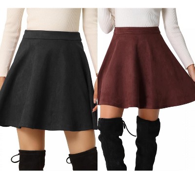 INSPIRE CHIC Women's Basic Faux Suede Flared Casual Mini Skater Skirt 2 Packs