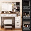 Glass Top Vanity with Mirror, RGB Lights & Charging Station, Brown Vanity Table Set - 4 of 4