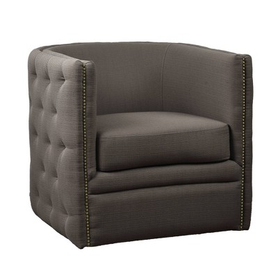 Grayson Barrel Swivel Accent Chair in Gray Leather