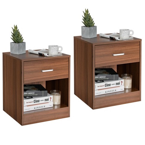 Costway Set Of 2 End Bedside Table Rectangular Nightstand W/ 2 Drawers &  Shelf Espresso : Target