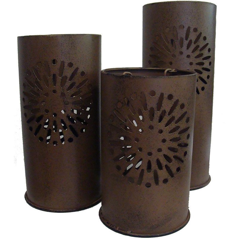 Sterling Set of 3 Distressed Floral Metal Tea Light Candle Lantern Holders 8" - 12", 1 of 2