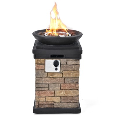 Tangkula Outdoor 40, 000BTU Propane Fire bowl Column Fire Pit Heater w/PVC cover & Lava Rocks