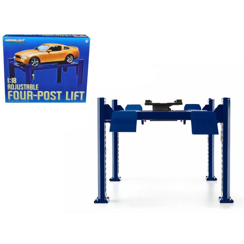 Adjustable Four Post Lift Blue for 1/18 Scale Diecast Model Cars by Greenlight, 1 of 7