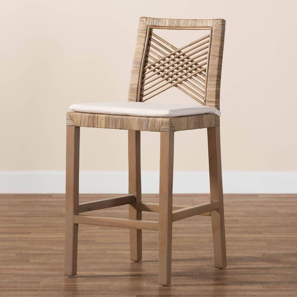 bali & pari Poltak Natural Rattan and Mahogany Wood Counter Height Barstool Kubu Gray/Rustic Taupe - thumbnail 9