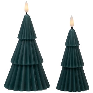 Northlight Ribbed Flickering LED Flameless Christmas Tree Wax Candles - 6" - Green - Set of 2 - 1 of 4