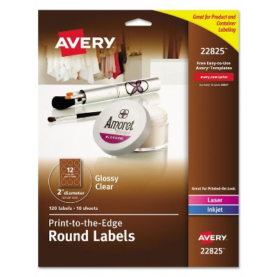 Avery Round Print-to-the-Edge Labels 2" dia Glossy Clear 120/Pack 22825