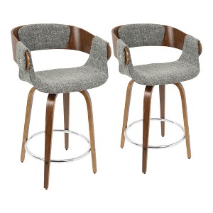 Fabric Mid-Century Modern Counter Stool with Swivel and Built-In Footrest for Kitchen or Bar (Set of 2) - 1 of 4