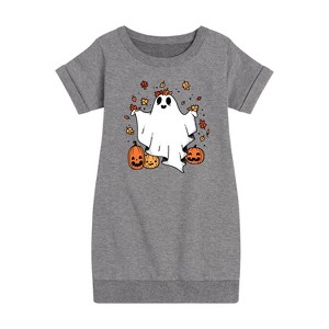 Girls' - Instant Message - Fall Graphic Short Sleeve Fleece Dress - 1 of 4