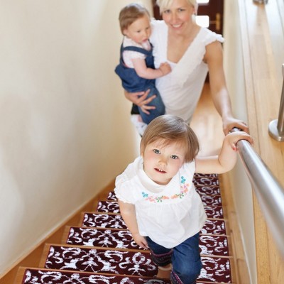 Red and White Floral Anti-Slip Carpet Stair Treads, 9'' x 28''