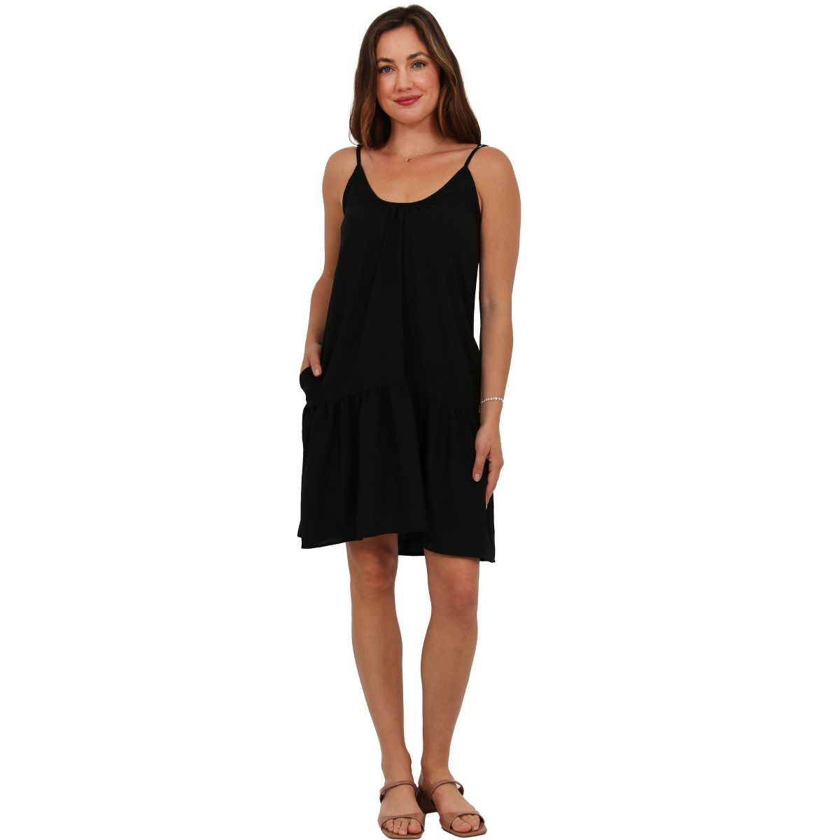 Womens Essential Scoop Neck Spaghetti Strap Pocket A Line Mini Dress - 24seven Comfort Apparel™