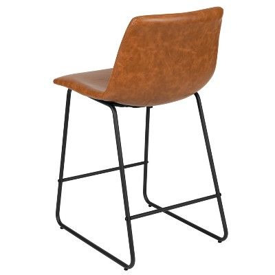 Reagan Light Brown Leather Counter Height Barstools, Set of 2
