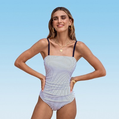 Women's Striped Square Neck One-piece Swimsuit - Cupshe