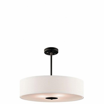 Transitional 20" Black and White Drum Pendant with Nickel Finish