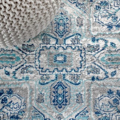 Gray and Blue Vintage Medallion Area Rug