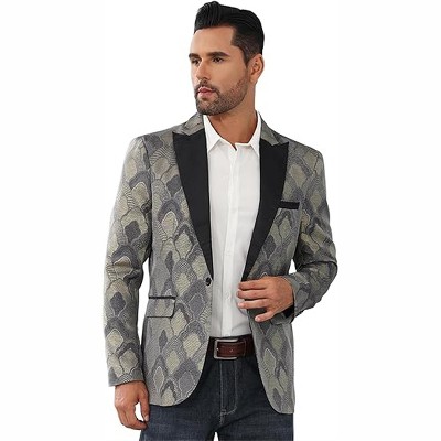 Clearlove Men's Peak Lapel Single Button Tuxedo Jacket Contrast Pocket Formal Party Prom Wedding Blazer