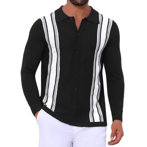 INSPIRE CHIC Men's Long Sleeves Button Down Printing Knitted Polo Shirts - 1 of 4