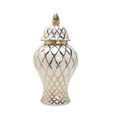 NicBex Cylinder Ceramic Vase Home Decor with Lid and Line for Centerpieces for Dining Room, Living Room, Office