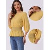INSPIRE CHIC Women's 3/4 Sleeve Round Neck Smocked Waist Peplum Blouse - 2 of 4