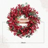 24 inch artificial wreath with berry and eucalyptus leaves red front door decor indoor outdoor pine branch ball ornaments - 3 of 4